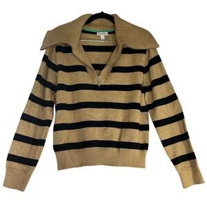On 34th Tan Black Striped Quarter Zip Turtle Neck Sweater Size M
